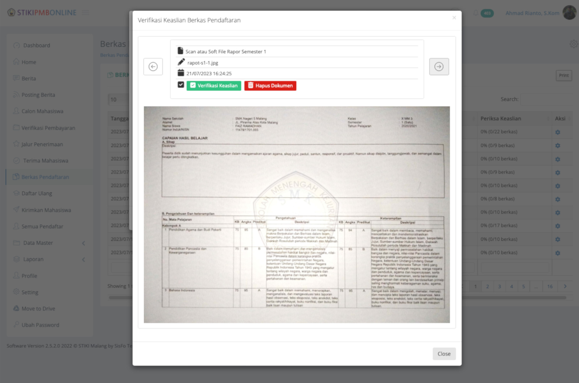 Student Admission System - verify