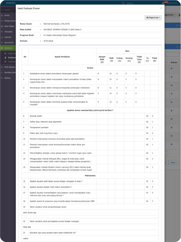 Siakad - quizionare result