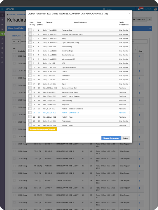 Siakad - reorder class meets