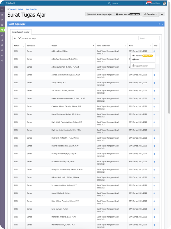 Siakad - teaching assignment letter