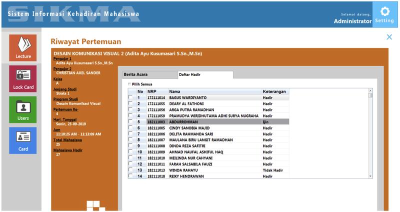 RFID Student Admission System - attendance report